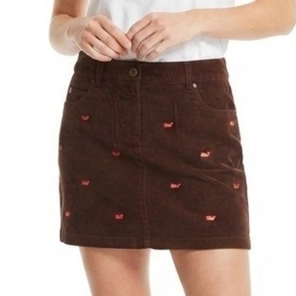 Vineyard Vines Corduroy Skirt Womens 6 Brown Embroidered Whale Preppy Mini